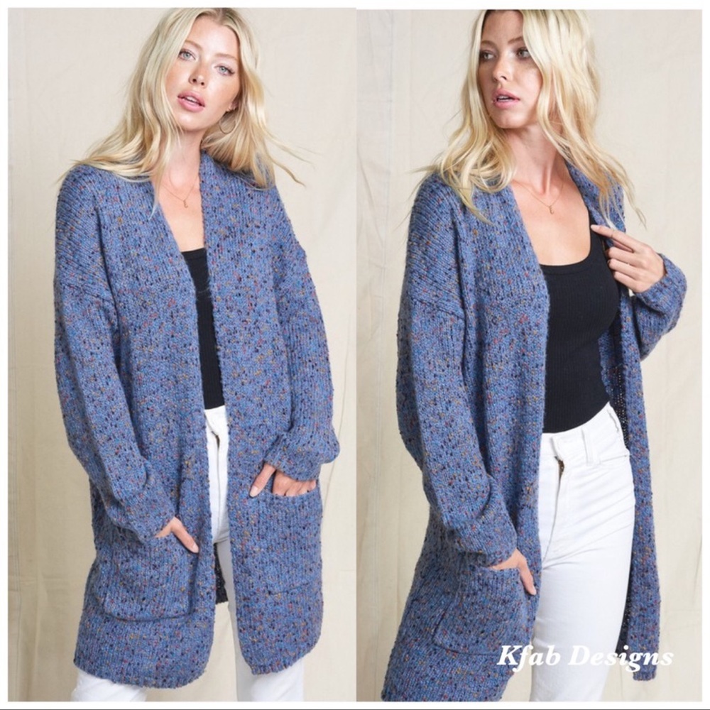 Plush Midi Length Speckled Knit Cardigan - Picture 2 of 6